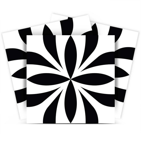 Mi Alma Vinyl Backsplash Decor - Black White Floral Peel & Stick Tiles 6x6