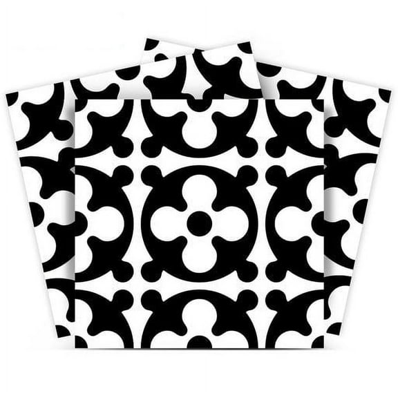 Mi Alma Vinyl Backsplash Decor - Black White Floral Peel & Stick Tiles 6x6