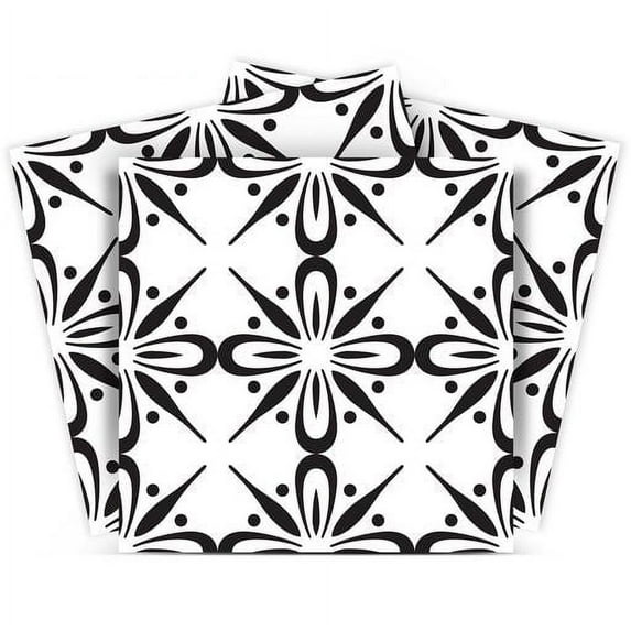 Mi Alma Vinyl Backsplash Decor - Black White Floral Peel & Stick Tiles 6x6