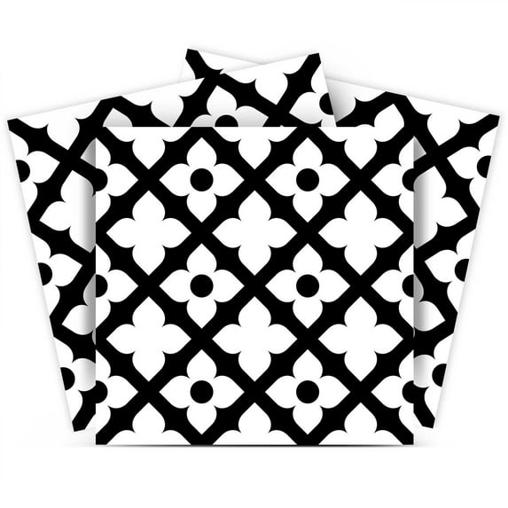 Mi Alma Vinyl Backsplash Decor - Black White Flower Peel & Stick Tiles 6x6