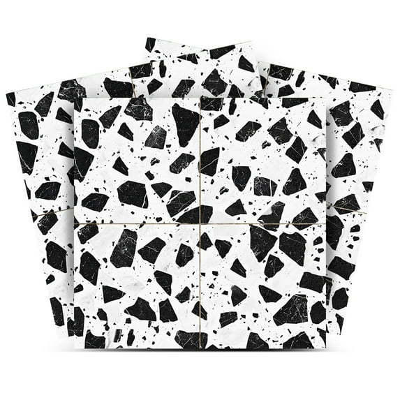 Mi Alma Vinyl Backsplash Decor - Black White Terrazzo Peel & Stick Tiles 6x6