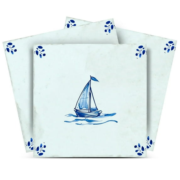 Mi Alma Vinyl Backsplash Decor - Blue Boat Peel & Stick Tiles 6x6