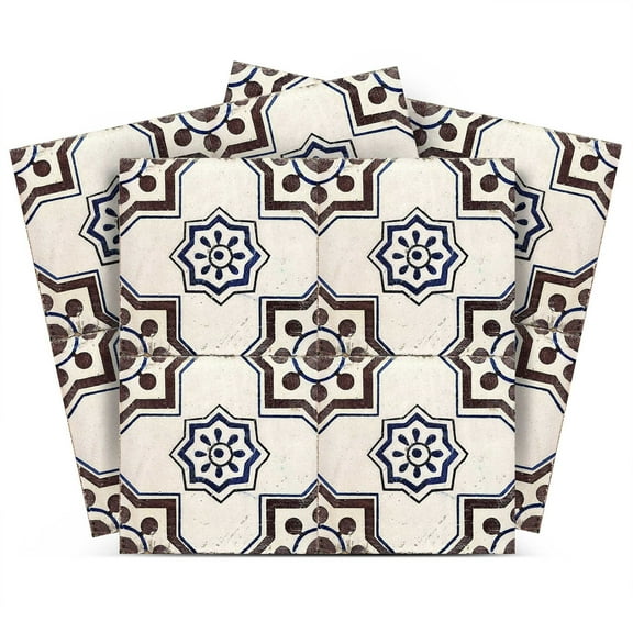 Mi Alma Vinyl Backsplash Decor - Blue Brown Vintage Mexican Peel & Stick Tiles 6x6