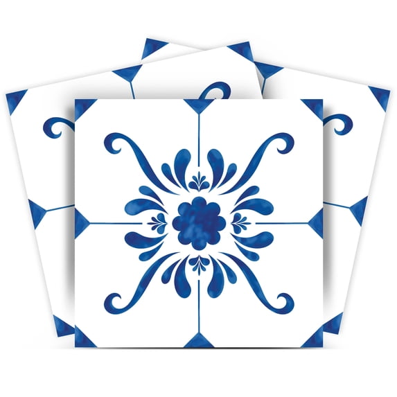 Mi Alma Vinyl Backsplash Decor - Blue Floral Trendy Peel & Stick Tiles 6x6