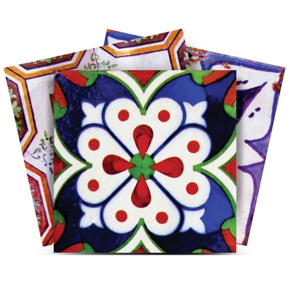 Mi Alma Vinyl Backsplash Decor - Blue/Green/Red Floral Peel & Stick Tiles 6x6