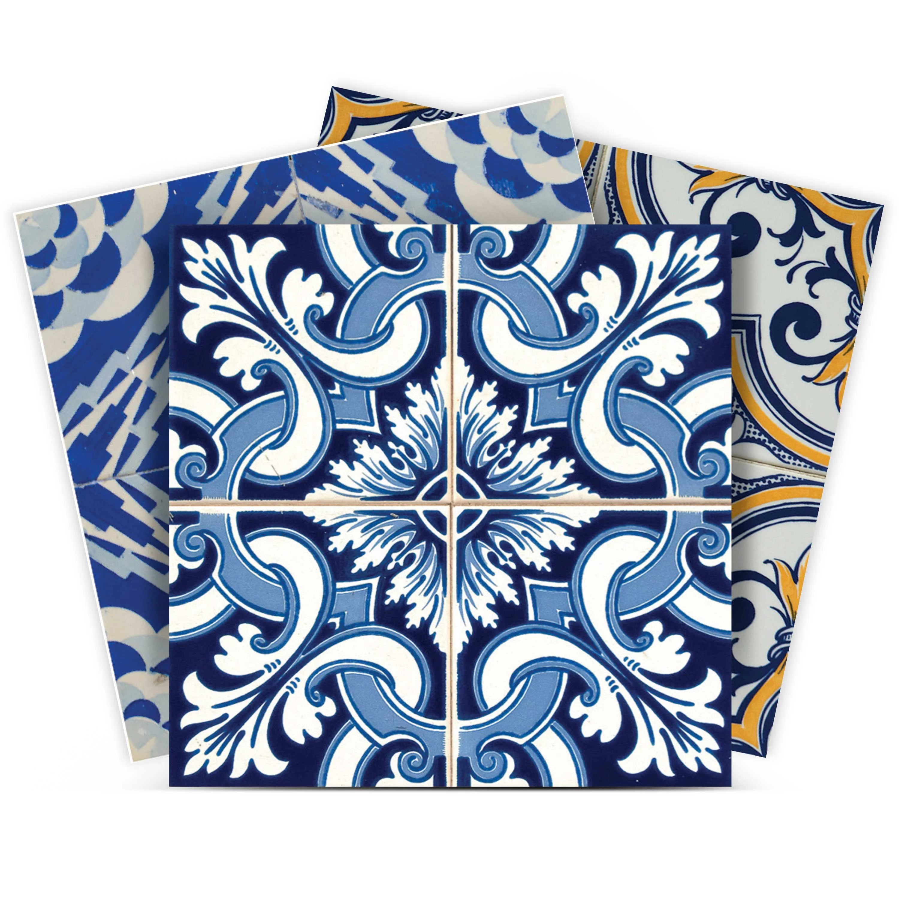 Mi Alma Vinyl Backsplash Decor Blue Multi Mexican Peel & Stick Tiles