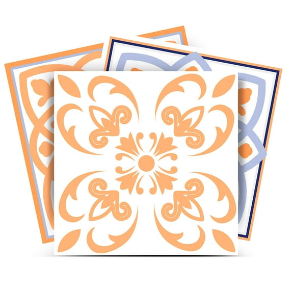 Mi Alma Vinyl Backsplash Decor - Blue Orange Floral Peel & Stick Tiles 6x6