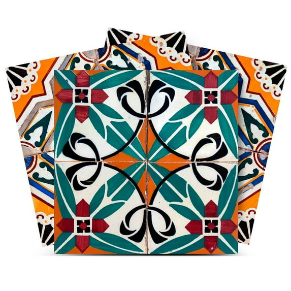 Mi Alma Vinyl Backsplash Decor - Blue/Orange Floral Peel & Stick Tiles 6x6