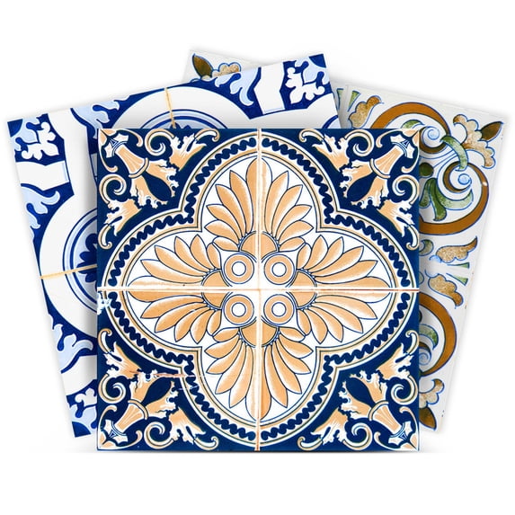 Mi Alma Vinyl Backsplash Decor - Blue Orange Spanish Peel & Stick Tiles 6x6