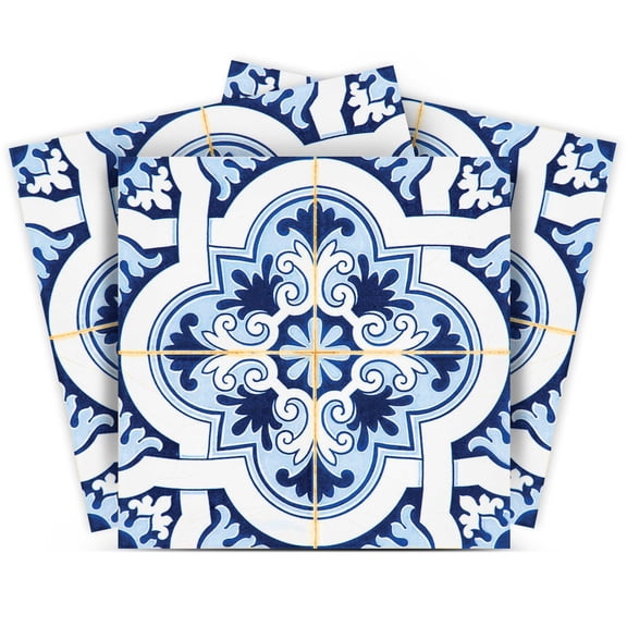 Mi Alma Vinyl Backsplash Decor - Blue White Floral Peel & Stick Tiles 6x6