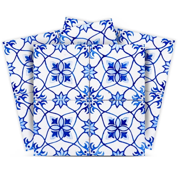 Mi Alma Vinyl Backsplash Decor - Blue White Floral Peel & Stick Tiles 6x6