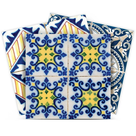 Mi Alma Vinyl Backsplash Decor - Blue Yellow Abstract Peel & Stick Tiles 6x6