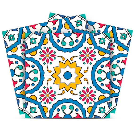 Mi Alma Vinyl Backsplash Decor - Blue Yellow Floral Peel & Stick Tiles 6x6
