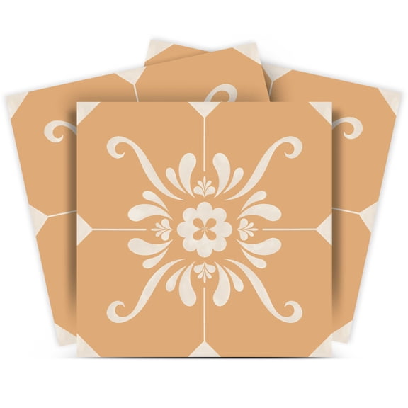 Mi Alma Vinyl Backsplash Decor - Cream Orange Floral Peel & Stick Tiles 6x6