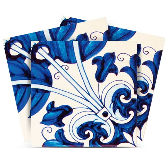 Mi Alma Vinyl Backsplash Decor - Dark Blue White Vintage Retro Peel & Stick Tiles 6x6