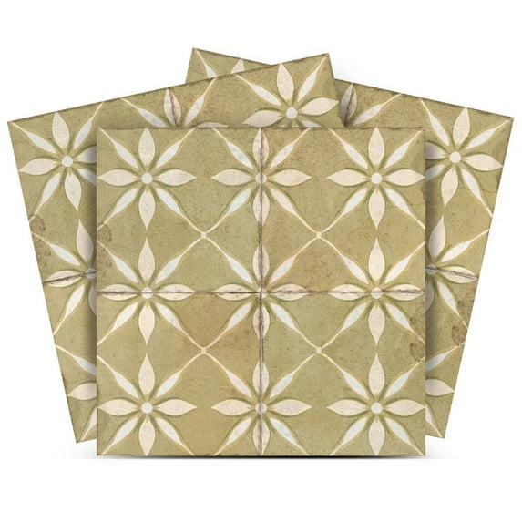 Mi Alma Vinyl Backsplash Decor - Dark Khaki Floral Peel & Stick Tiles 6x6