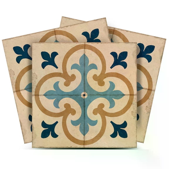 Mi Alma Vinyl Backsplash Decor - Floral Beige Blue Peel & Stick Tiles 6x6