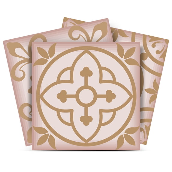 Mi Alma Vinyl Backsplash Decor - Gold Brown Floral Peel & Stick Tiles 6x6
