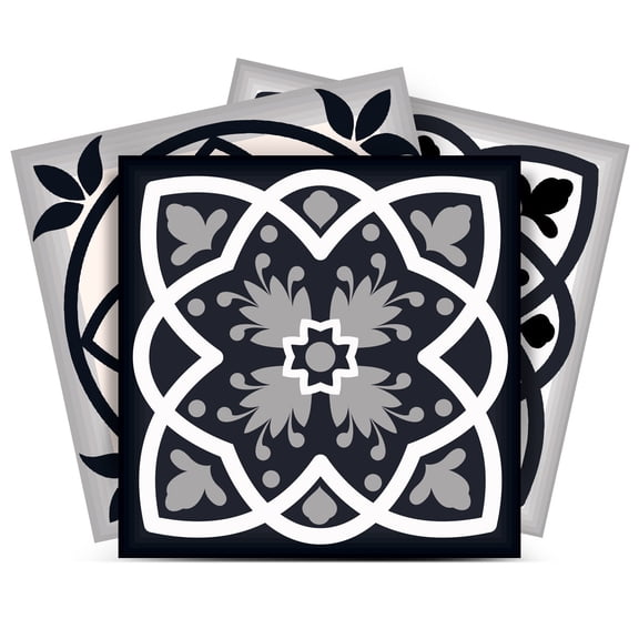 Mi Alma Vinyl Backsplash Decor - Gray Black Floral Peel & Stick Tiles 6x6