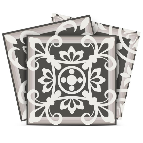 Mi Alma Vinyl Backsplash Decor - Gray Floral Peel & Stick Tiles 6x6