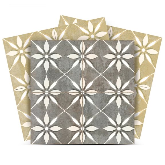 Mi Alma Vinyl Backsplash Decor - Gray Khaki Floral Peel & Stick Tiles 6x6