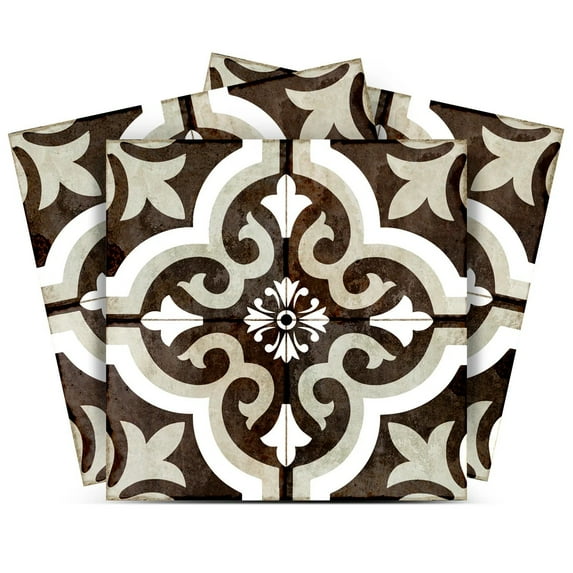 Mi Alma Vinyl Backsplash Decor - Gray/White Vintage Floral Peel & Stick Tiles 6x6