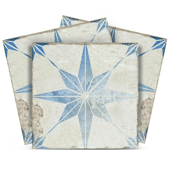 Mi Alma Vinyl Backsplash Decor - Light Blue Star Shaped Peel & Stick Tiles 6x6