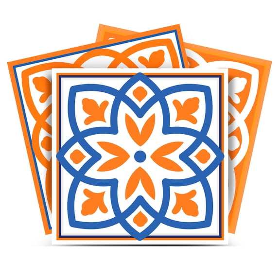 Mi Alma Vinyl Backsplash Decor - Orange Blue Floral Peel & Stick Tiles 6x6