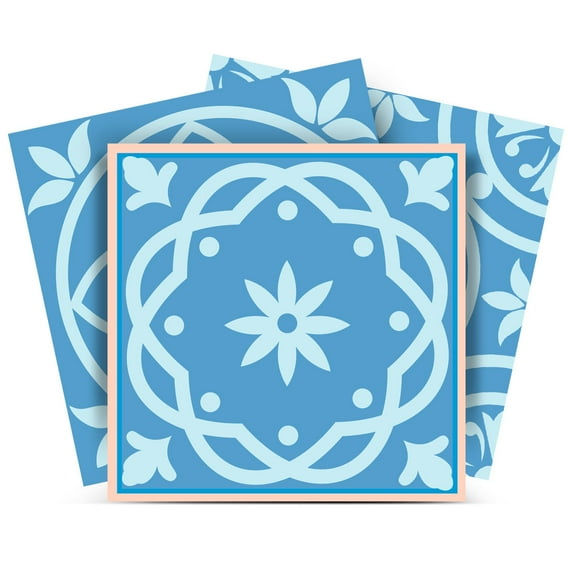 Mi Alma Vinyl Backsplash Decor - Sky Blue Floral Peel & Stick Tiles 6x6