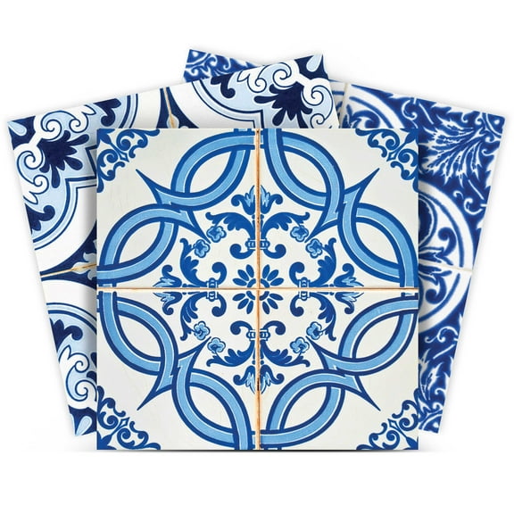Mi Alma Vinyl Backsplash Decor - White Blue Floral Peel & Stick Tiles 6x6