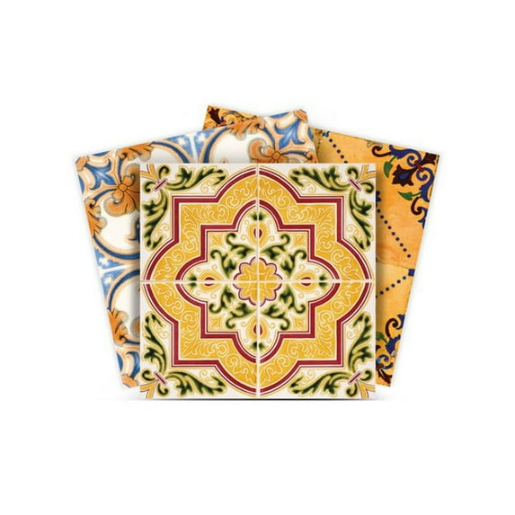 Mi Alma Vinyl Backsplash Decor - Yellow Red Mexican Peel & Stick Tiles 6x6