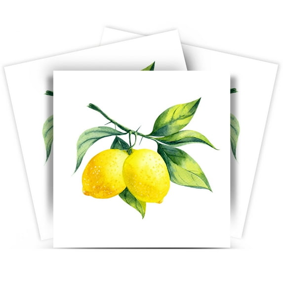 Mi Alma Vinyl Peel and Stick Lemon Picture On White Background L20 Backsplash Tile Stickers, White/Green/Yellow, 4" x 4" (24-Pack)
