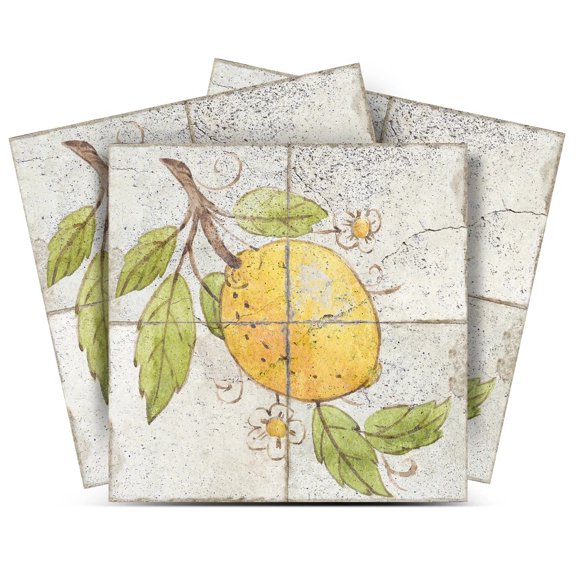 Mi Alma Vinyl Peel and Stick Lemon Rustic Sorrento L23 Backsplash Tile Stickers, White/Green/Yellow, 4" x 4" (24-Pack)