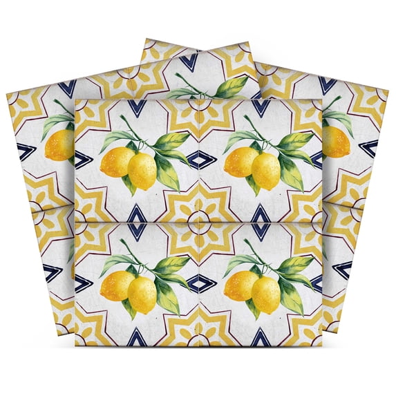 Mi Alma Vinyl Peel and Stick Vintage Lemon L06 Backsplash Tile Stickers, Yellow/White, 6" x 6" (24-Pack)