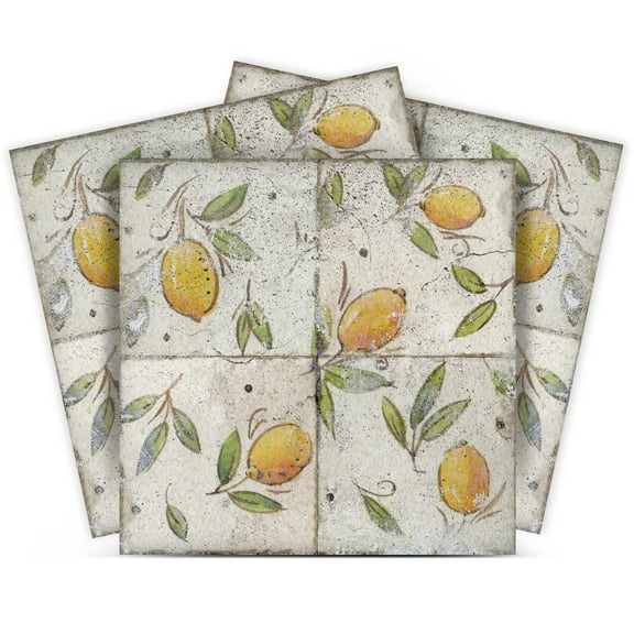 Mi Alma Vinyl Peel and Stick Vintage Lemon Removable Easy R47 Backsplash Tile Stickers, Light Green/Yellow, 4" x 4" (24-Pack)