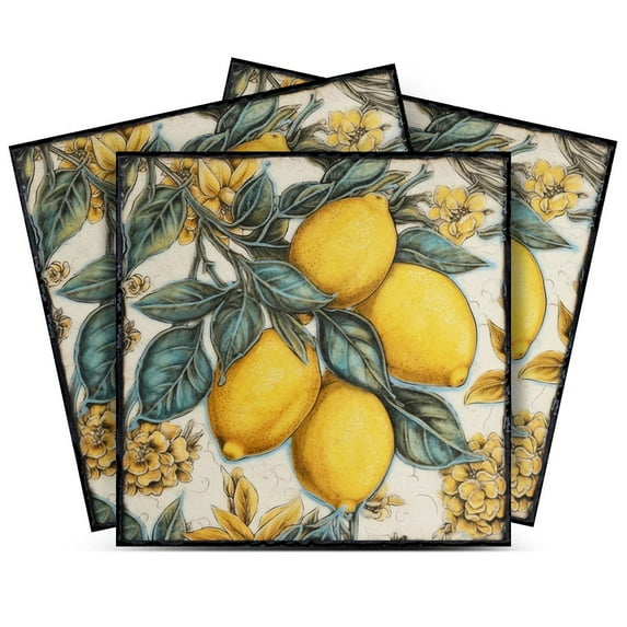Mi Alma Vinyl Peel and Stick Vintage Lemon Rustic Retro L27 Backsplash Tile Stickers, Black/Blue/Yellow, 4" x 4" (24-Pack)