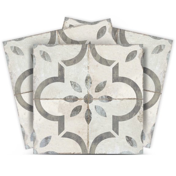 Mi Alma Vinyl Peel and Stick Vintage Rustic R22 Backsplash Tile Stickers, Gray and White, 4" x 4" (24-Pack)