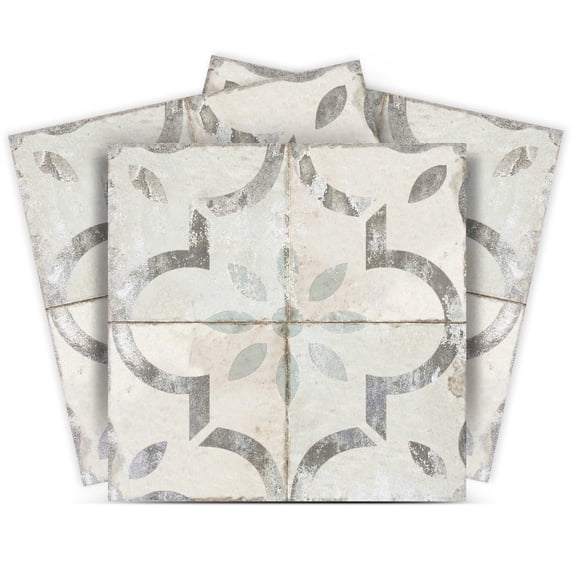 Mi Alma Vinyl Peel and Stick Vintage Rustic R24 Backsplash Tile Stickers, Gray and Ivory, 4" x 4" (24-Pack)