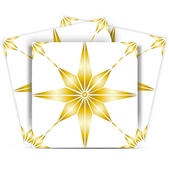 Mi Alma Yellow Star Shaped Peel & Stick Vinyl Backsplash Tiles 5x5, 24 pcs