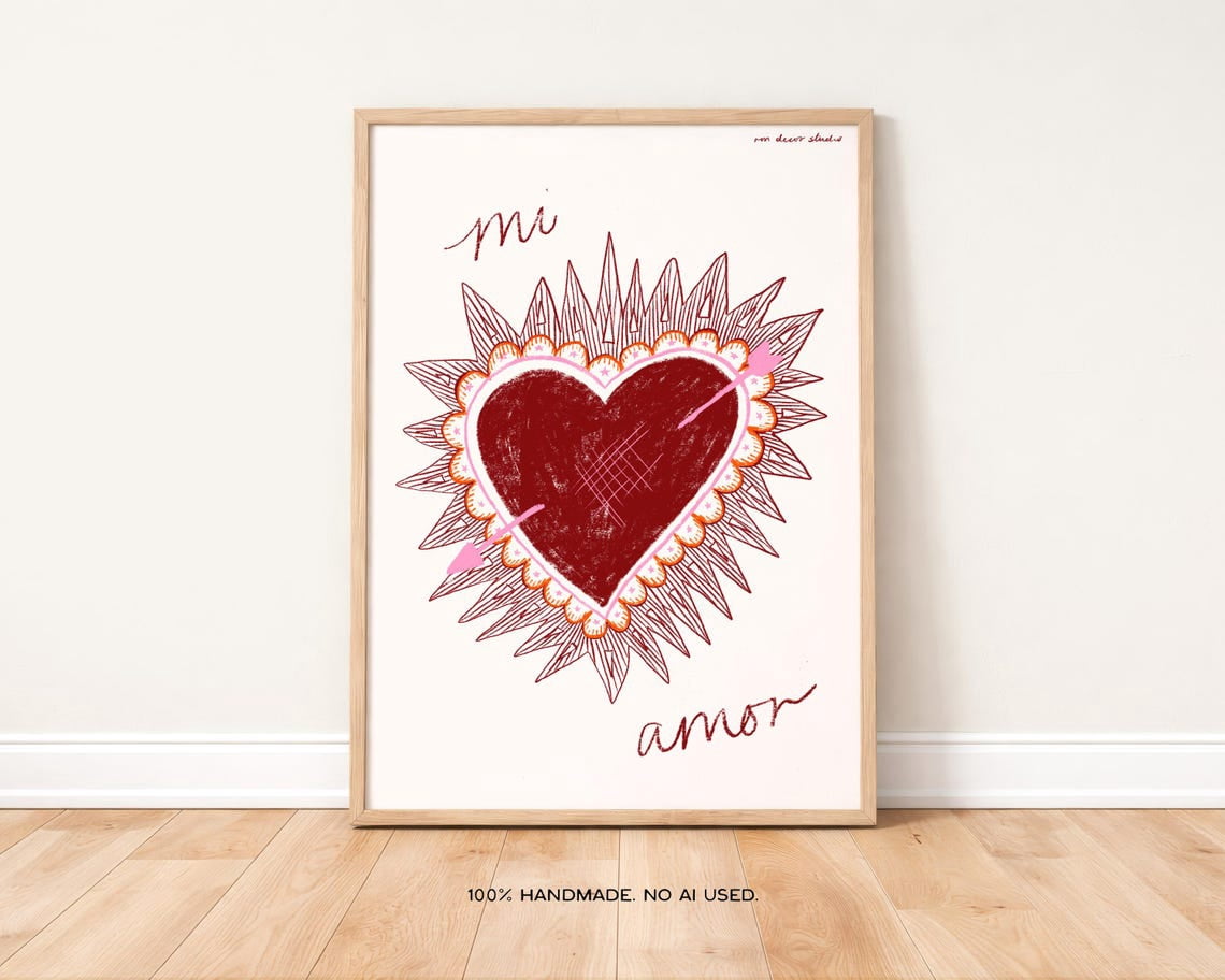 Mi Amor Heart Wall Art Print, Trendy Retro Decor - Walmart.com