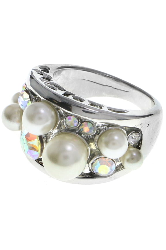 AB Finish Crystal Sized-Ring Silver-Tone Size 8.00