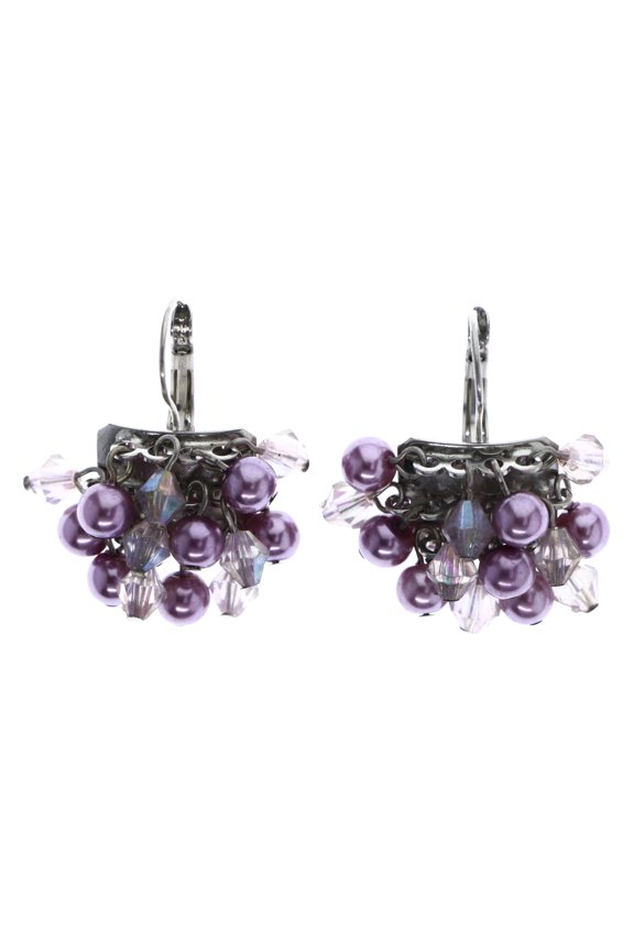 AB Finish Dangle-Earrings Purple/Silver-Tone