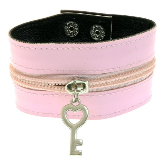 Mi Amore Adjustable-Length Faux-Leather Zipper Cuff-Bracelet Pink & Silver-Tone