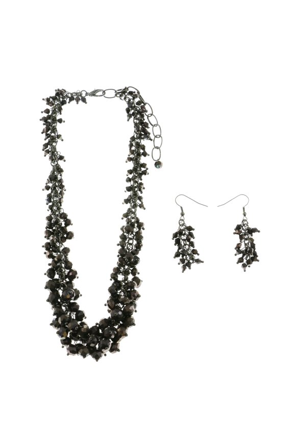 Adjustable Necklace-Earring-Set Purple/Silver-Tone