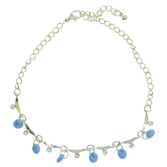 Mi Amore Ankle Bracelet With Blue Disc Shaped Charms And Rhinestone Accents Silver-Tone