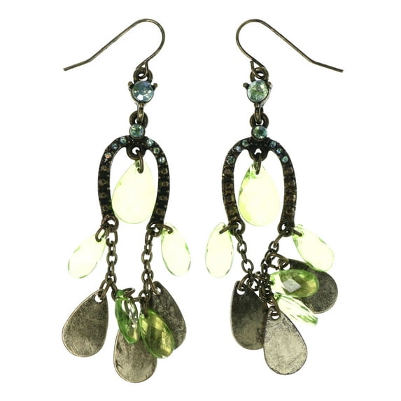 Mi Amore Antique Finish AB Finish Dangle-Earrings Gold-Tone & Green