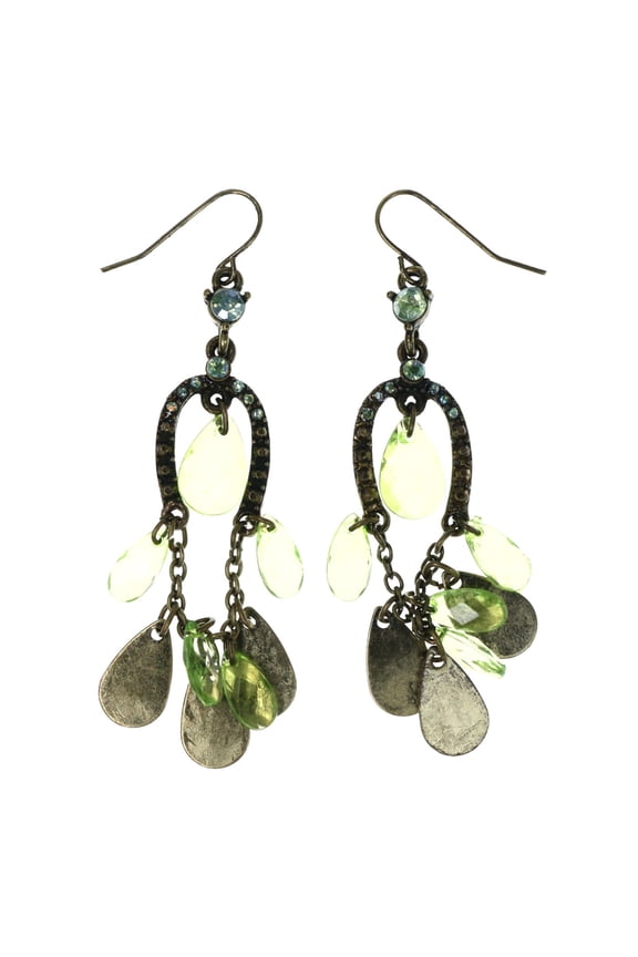 Antique Finish AB Finish Dangle-Earrings Gold-Tone & Green