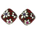 thumbnail image 1 of Mi Amore Antiqued Flower Stud-Earrings Gold-Tone & Red, 1 of 2