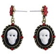 thumbnail image 1 of Mi Amore Antiqued Skull  Drop-Dangle-Earrings Red & Gold-Tone, 1 of 2