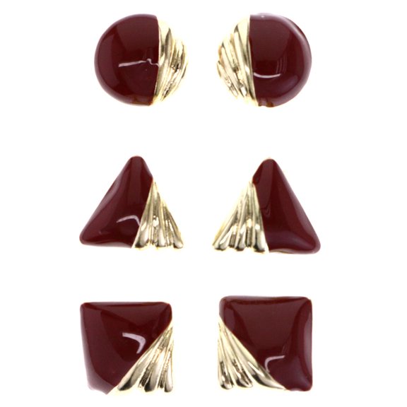 Mi Amore Assorted Shape Multiple-Earring-Set Red/Gold-Tone